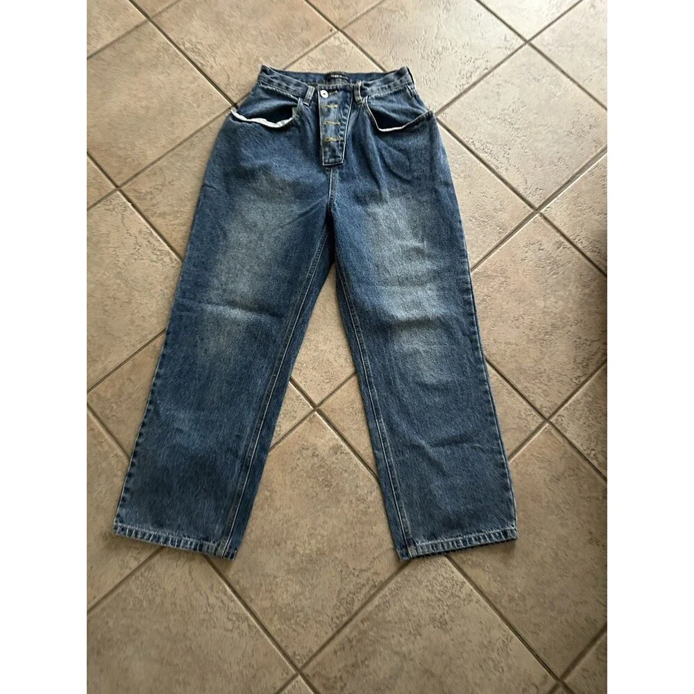 Barrel Baggy Jean High Rise  Blue Jeans  Super‎ Cute! NICE!! zipper  pockets 26